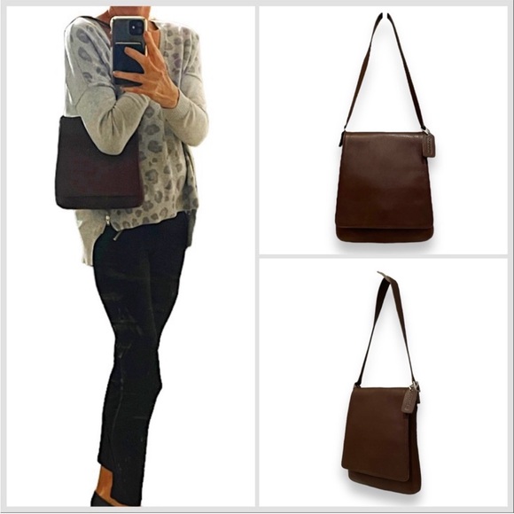 LIKE NEW! Coach Vintage Mahogany Brown Leather North South Slim Shoulder Bag - Picture 4 of 12